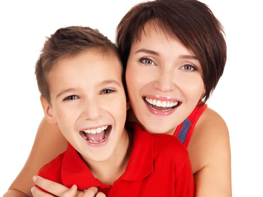 happy-laughing-young-mother-with-son-8-year-old-white-background